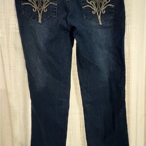Women's Dark Blue Boot-Cut Jeans with Embroidered Back Pockets